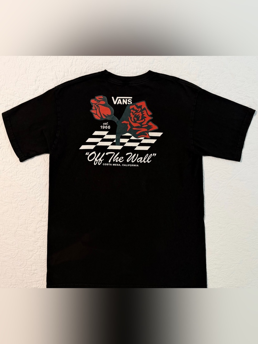 Vans | Off The Wall | Rose Checkerboard Graphic T-Shirt | Black | Size Medium